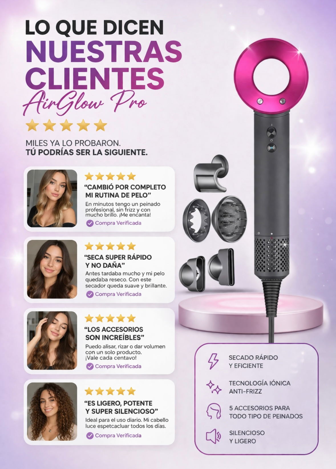 AirGlow Pro – Secador iónico profesional 5 en 1